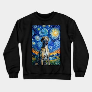 Great Dane Dog Breed Painting in a Van Gogh Starry Night Art Style Crewneck Sweatshirt